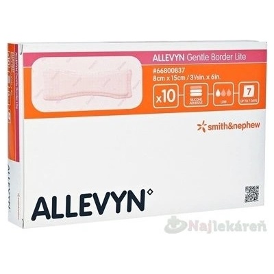 Allevyn Gentle Border Lite Krytie na rany 8 x 15 cm adhezívne penové krytie so silikónovým gélom 10 ks