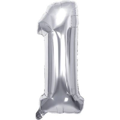 JUNIOR Balón narozeninový 35 cm číslo 1 stříbrný