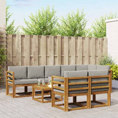 vidaXL Комплект дивани за открито 9 pcs Естествено и светло сиво (3366589)