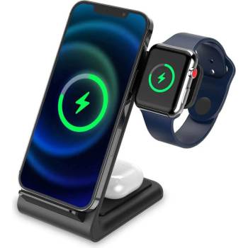 Tech-Protect Wireless Charger QI15W-A20 - тройна поставка (пад) за безжично зареждане за iPhone, Apple Watch, AirPods и Qi съвместими устройства (черен)