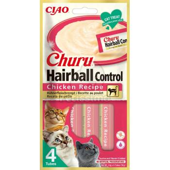 INABA Cat Ciao Churu Hairball кремообразно храна за кокти - пилешко 4 x 14 г