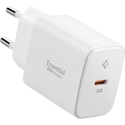 Spigen Зарядно устройство - Spigen Wall Charger Essential (EE201EU), Type-C, GaN, Fast Charging, PD20W, Quantum Boost - Бяло