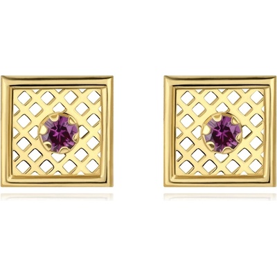 Šperky Eshop Zlaté náušnice 14K čtverce se zirkonem v magenta odstínu S5GG276.28