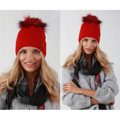 Fashionweek dámská zimní čepice s bambulí flísová podšívka ZIZI-V13 červená