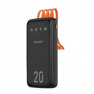 Dudao K6Pro+ Power Bank 20000mAh, с 3 вградени кабела, черен (6977196682393)