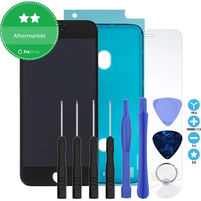 Displej pro iPhone 7, Black, Dotykové sklo s rámem, Lepka (Adhesive), Tvrzené sklo, Nářadí, Black