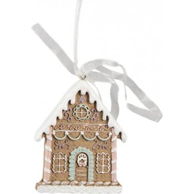Hnědá závěsná vánoční ozdoba perníková chaloupka Gingerbread 6*1*8 cm Clayre & Eef