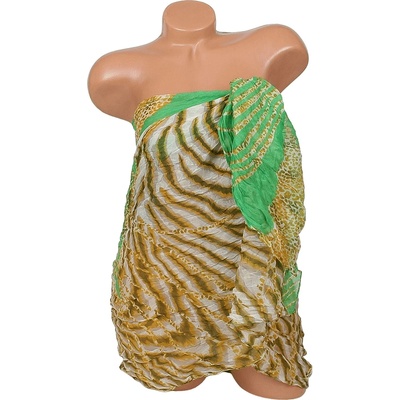 Парео за плаж в зелено и цвят охра с животински десен