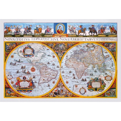 ZES Svět Blaeuw 1660 - nástěnná historická mapa 160 x 110 cm Varianta: bez rámu v tubusu, Provedení: laminovaná mapa v lištách