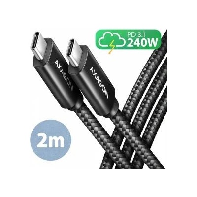 AXAGON BUCM2-CM20AB USB-C cable - USB-C, 2.0m 5A charging, ALU, 240W PD, braid, USB2.0