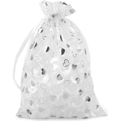 Dárkový pytlík organza srdíčka 14x21cm - Stříbrná Stříbrná