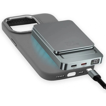 4smarts Комплект преносима външна батерия с безжично зареждане с MagSafe и силиконов кейс с MagSafe за iPhone 15 Plus - 4smarts OneStyle MagSafe PowerBank 5000 mAh With Silicone Case (сив) (540662)