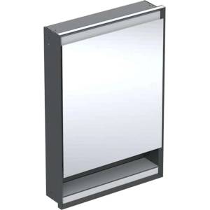 Geberit ONE - Огледален шкаф с LED осветление, 60x90x15 см, панти отдясно, с ниша, за вграждане, матово черно 505.821. 00.7 (505.821.00.7)
