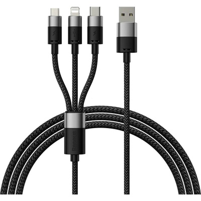 Кабел за зареждане Baseus StarSpeed, 3in1, Micro USB, Lightning, Type-C, 0.6m, Black - 40439 (DE-40439)