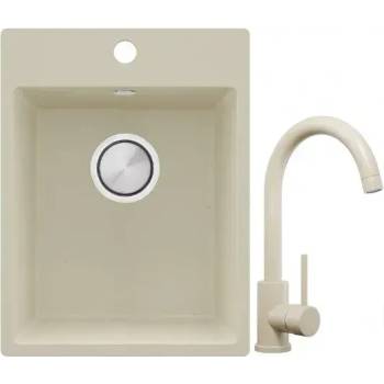 Бежова Гранитна мивка за кухня Рига 380х500 Смесител 5010