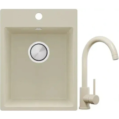 Бежова Гранитна мивка за кухня Рига 380х500 Смесител 5010