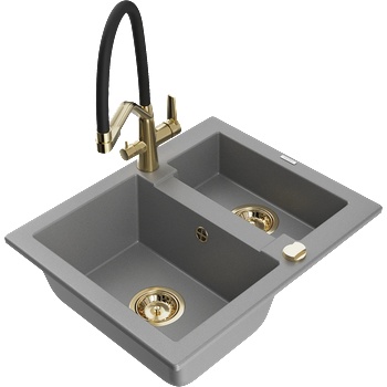 Mexen Carlos гранитна мивка 1, 5-коморна с кухненски смесител Duo, сив - 6518-71-671701-57-G (6518-71-671701-57-G)
