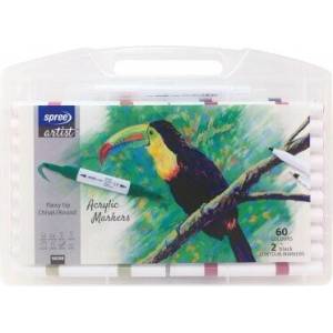 Spree Акрилни двувърхи маркери SPREE Flexy Chisel / Round tip 60 цвята+2 контурни