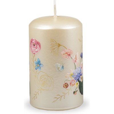Unipar Бежова свещ , време на горене 40 ч. Flower Paradise - Unipar (Flower Paradise Ivory Pillar 60x100)