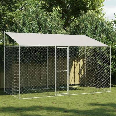 vidaXL Klec pro psy se střechou 400 x 200 x 256 cm ocel a PE stříbrná 9799.3368301