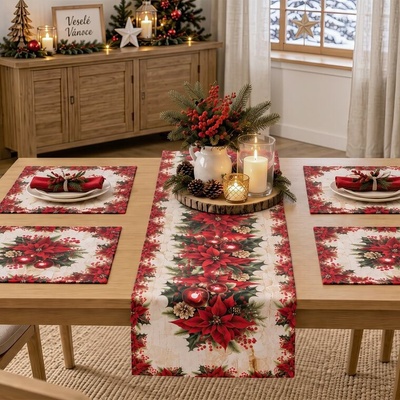 decoDoma decoDoma ORIGINAL COLLECTION Sada 4 ks prostírání a stolního běhounu s teflonovou úpravou CHRISTMAS STAR – Sleviste.cz