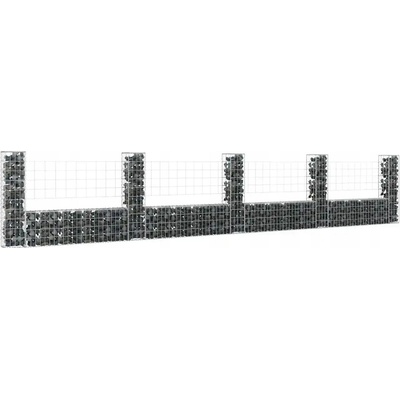 vidaXL Gabionový koš ve tvaru U s 5 sloupky železo 500 x 20 x 100 cm