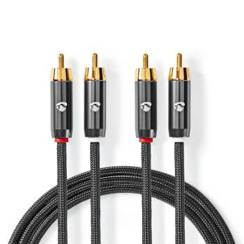 Nedis RCA Plug x2, RCA Plug x2, позлатен, стерео аудио кабел, 5 м, оръжеен метал сиво-сив (CATB24200GY50) (CATB24200GY50) (CATB24200GY50) (CATB24200GY50)