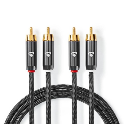 Nedis RCA Plug x2, RCA Plug x2, позлатен, стерео аудио кабел, 5 м, оръжеен метал сиво-сив (CATB24200GY50) (CATB24200GY50) (CATB24200GY50) (CATB24200GY50)