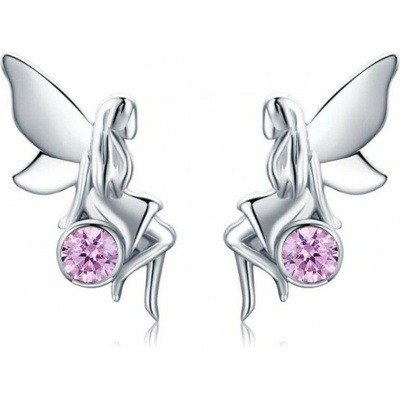 Prošperk stříbrné náušnice pecky víla s růžovým krystalkem S4608