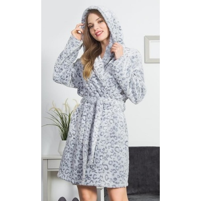 Dámsky krátky župan s kapucňou Vienetta Secret Leopard grey