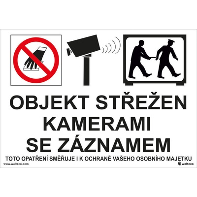 Walteco Objekt střežen kamerami se záznamem 210x148mm, formát A5, samolepka Množství: 1 ks , 20057