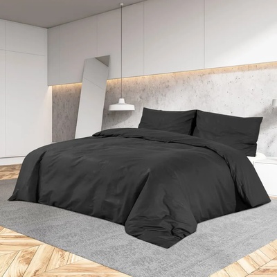 vidaXL Комплект спално бельо, черно, 225x220 см, памук (136124)