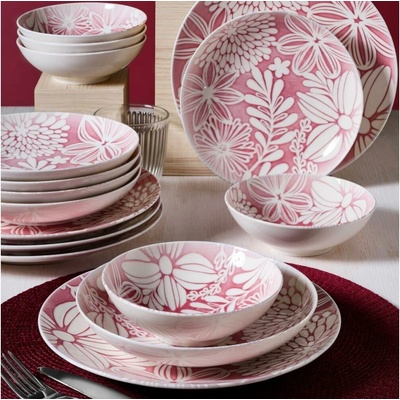Asir Jídelní sada červená bílá porcelán 387GRP1391 18 ks