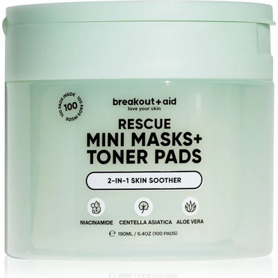 breakout + aid Mini Masks+Toner Pads Rescue тонизиращи възглавнички за успокояване на кожата 100 бр