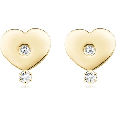 Šperky eshop náušnice ze žlutého zlata lesklé srdce čiré brilianty puzetky S3BT508.46