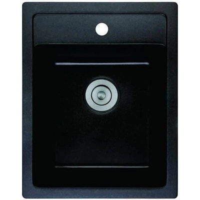 Inter Ceramic Кухненска мивка 4050 ЧЕРНА, Inter Ceramic, гранит, със сифон, 50х40см (4050 BLACK CENTRAL HOLE)