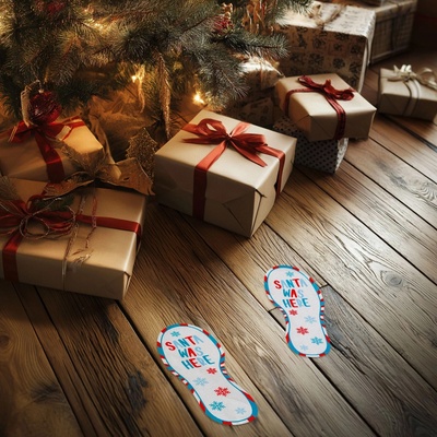 Vianočná samolepka stopy „Santa was here“ 25 × 10 cm – 2 kusy