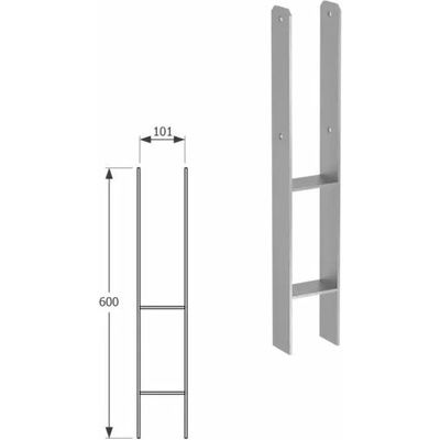Domax zapustená pätka stĺpika typu H PSH 100 - 101 x 600 x 60 x 6.0 mm