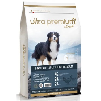 Ultra Premium Direct Adult salmon rice all breeds - суха храна за пораснали кучета, с ниско съдържание на зърно, сьомга с ориз, 45% месо и месни съставки, 12 кг, Франция LG1207