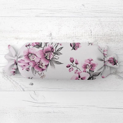 Biante Vankúš valec bonbon Sandra SA-623 Lila orchidey na bielom 15x40