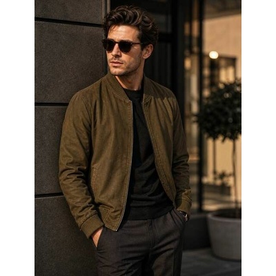 Max Original Leather Pánska semišová bunda bomber HELMET-2 olive