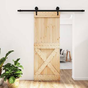 vidaXL Преплъзваща се врата Естествено и черно 80 x 210 cm (3445165)