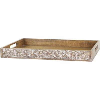 Chic Antique Servírovací podnos z mangového dřeva s řezbami Tours 59*35*5 cm