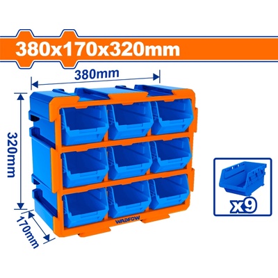 WADFOW Комплект открити кутии WADFOW, 380 x 170 x 320 мм, 9 броя (WF WTB8330)