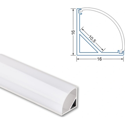 ML-761.041.74.1 Rohový hliníkový profil RS2 16x16mm včetně mléčného difuzoru 1m