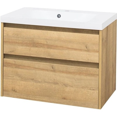 Mereo Opto, koupelnová skříňka s umyvadlem z litého mramoru 81cm, dub Riviera CN921M