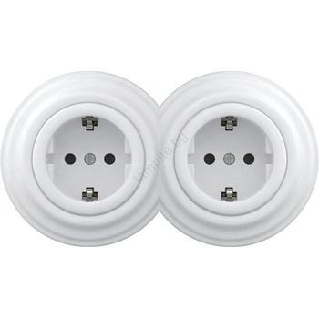 Reblig - Двойна ретро домашна розетка със рамка SCHUKO 230V снежнобяла (RG0152C)