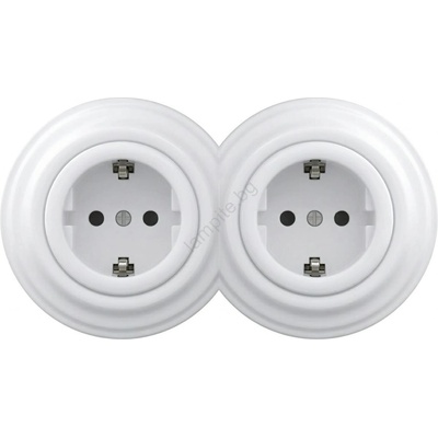 Reblig - Двойна ретро домашна розетка със рамка SCHUKO 230V снежнобяла (RG0152C)