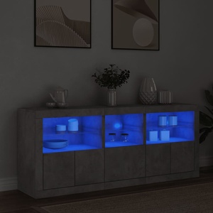 vidaXL Сайдборд с LED светлини, бетонно сив, 162x37x67 см (3208998)