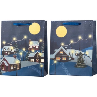 Darčeková taška 260x320 mm dedina vo vianočnom čase, farebná